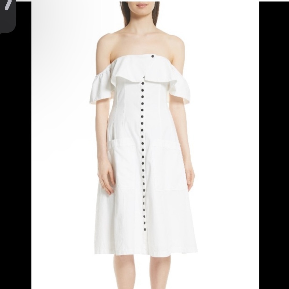 Apiece Apart Aleksander White Off Shoulder Snap Front Midi Dress Cotton Lined 4